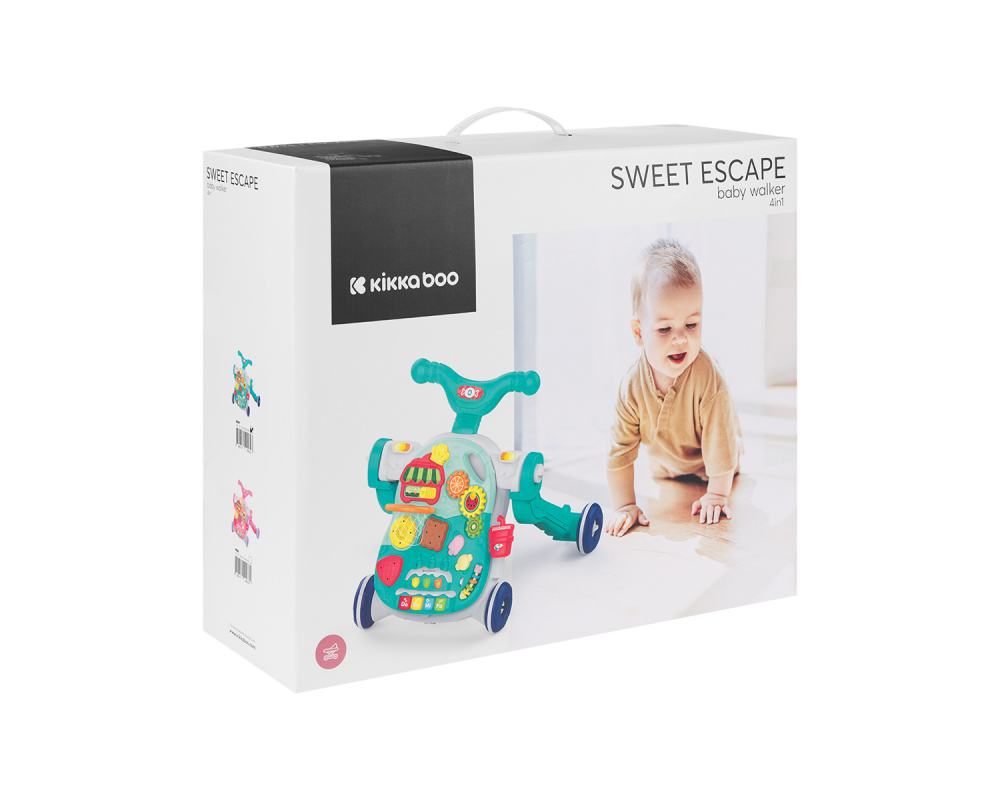 Antepremergator 4in1 pentru copii KikkaBoo Sweet Escape Pink transformabil in vehicul fara pedaletrotinetamasuta activitati, Panou interactiv cu muzica si lumina,Roti cu banda antialunecare,Maner reglabil,Roti cu blocare - 4