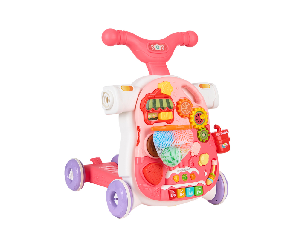 Antepremergator 4in1 pentru copii KikkaBoo Sweet Escape Pink transformabil in vehicul fara pedaletrotinetamasuta activitati, Panou interactiv cu muzica si lumina,Roti cu banda antialunecare,Maner reglabil,Roti cu blocare - 6