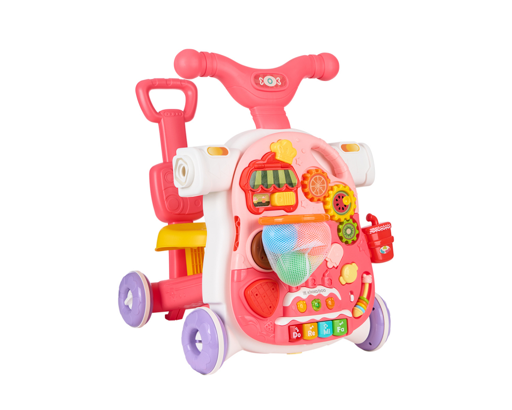 Antepremergator 4in1 pentru copii KikkaBoo Sweet Escape Pink transformabil in vehicul fara pedaletrotinetamasuta activitati, Panou interactiv cu muzica si lumina,Roti cu banda antialunecare,Maner reglabil,Roti cu blocare - 7