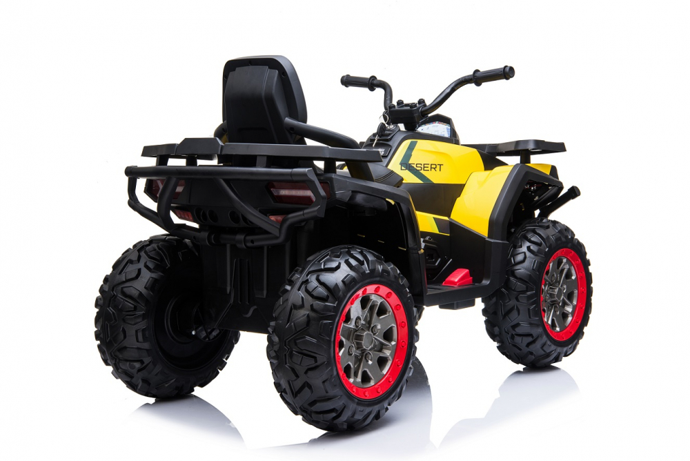 Atv electric pentru copii Nichiduta Desert 90W Yellow, Acumulator 12V 7Ah, Telecomanda 2.4G, Roti din cauciuc EVA, Pornire la cheie, Unitate audio cu muzica si display, Suspensii,Spatar inalt - 2