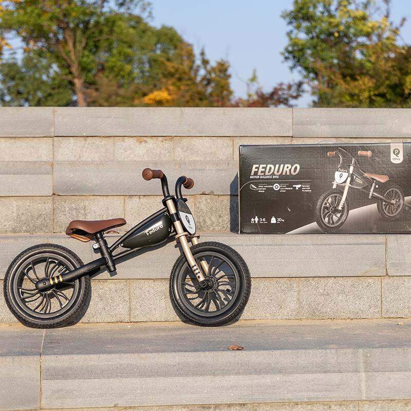 Bicicleta copii fara pedale QPlay Feduro Negru-Auriu Balance bike, roti 12 inch gonflabile, sa ajustabila din piele ecologica, varsta 3-6 ani - 6