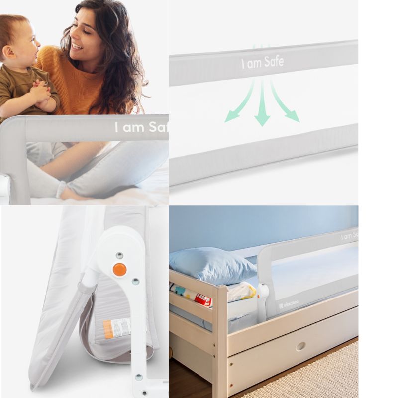 Bariera de protectie pentru pat copii KikkaBoo I am Safe Beige 102 cm,rabatabila pentru a permite urcarea sau coborarea copilului,compatibila cu saltele cu grosime 12-20 cm - 3 | YEO