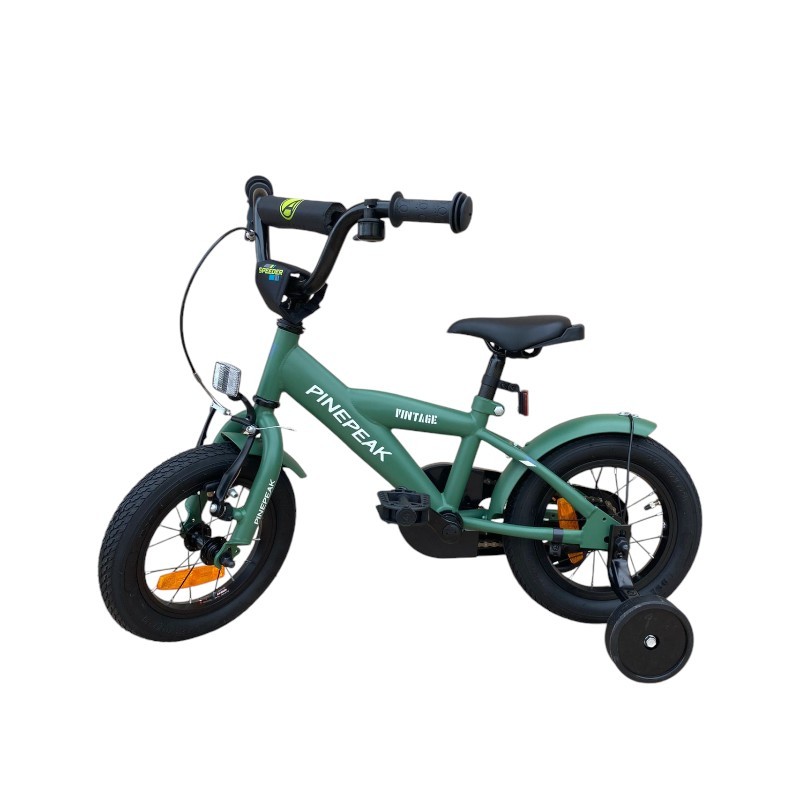Bicicleta pentru copii Procart Verde cadru din otel roti 12 inch reglare inaltime frana v-brake stop si far roti ajutatoare