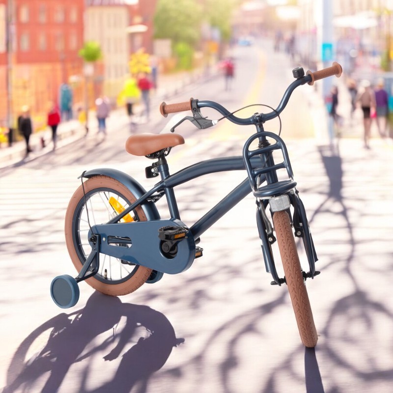 Bicicleta pentru copii Procart Cool Boy Bleumarin 16 inch, cadru otel 26 cm, frana v-brake, suport frontal, roti ajutatoare, far - 1 | YEO