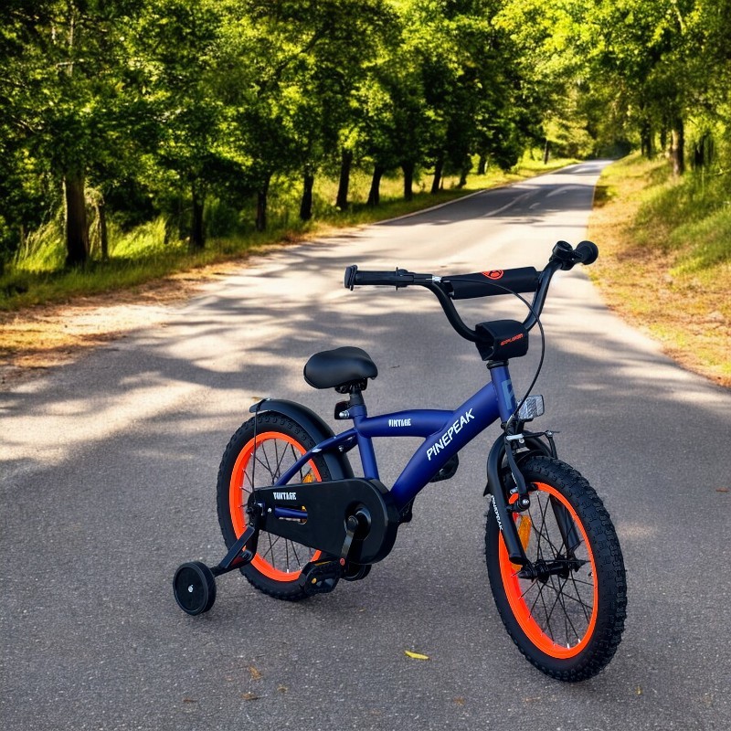 Bicicleta pentru copii Procart AlbastruPortocaliu 16 inch, roti ajutatoare, cadru otel 23 cm, ghidon reglabil, frane fata v-brake - 1 | YEO