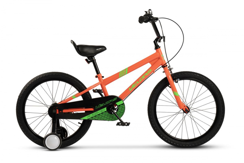 Bicicleta pentru copii Velors V2003B PortocaliuVerde, roti 20 inch, inaltime utilizator 120-135 cm, greutate suportata 80 kg