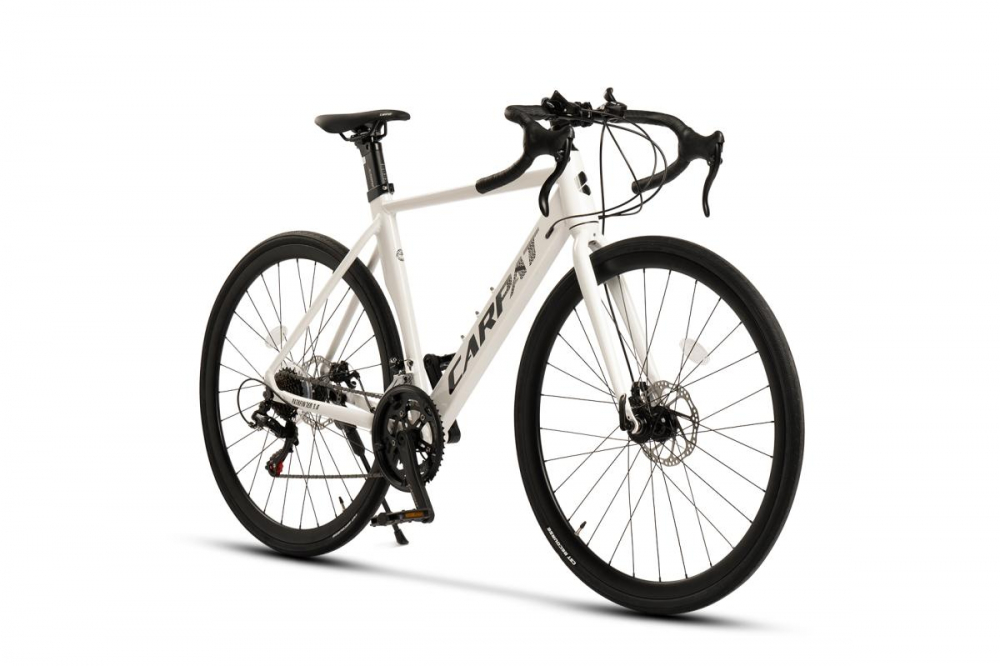 Bicicleta CursieraCyclocross Carpat Pathfinder 3.0 C28315G AlbNegru roti 28 inch aluminiu 14 viteze echipare Shimano frane disc cabluri integrate inaltime utilizator 150-165 cm