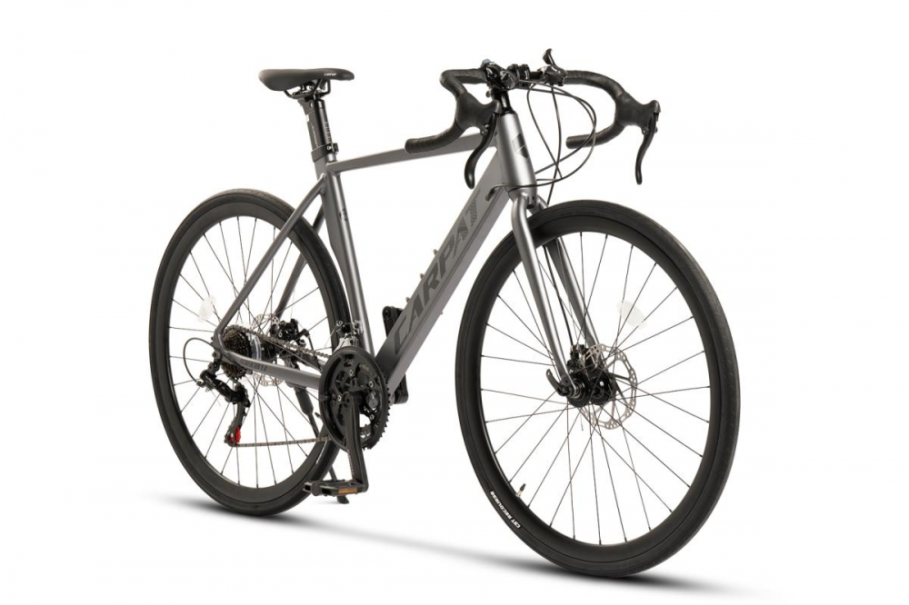 Bicicleta CursieraCyclocross Carpat Pathfinder 3.0 C28315G GriNegru roti 28 inch aluminiu 14 viteze echipare Shimano frane disc cabluri integrate inaltime utilizator 150-165 cm