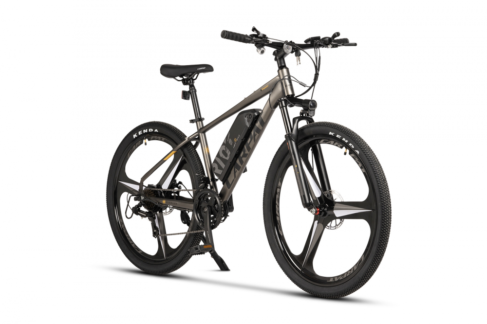 Bicicleta Electrica MTB E-Bike Carpat Pioneer C27517E GriNegru Shimano Tourney TZ Roti magneziu 3 spite 27.5 Inch Motor 250W Autonomie Max 60 Km 21 viteze Frane Mecanice pe Disc