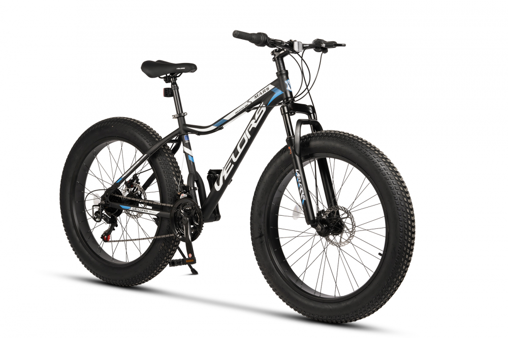 Bicicleta Fat-Bike Velors Mars V2605G NegruAlbAlbastru roti 26 inch inaltime utilizator 150-195 cm greutate suportata 120 kg
