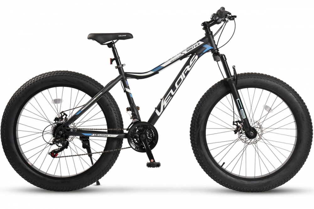 Bicicleta Fat-Bike Velors Wolf V2605D NegruAlbAlbastru, roti 26 inch, inaltime utilizator 150-195 cm, greutate suportata 120 kg