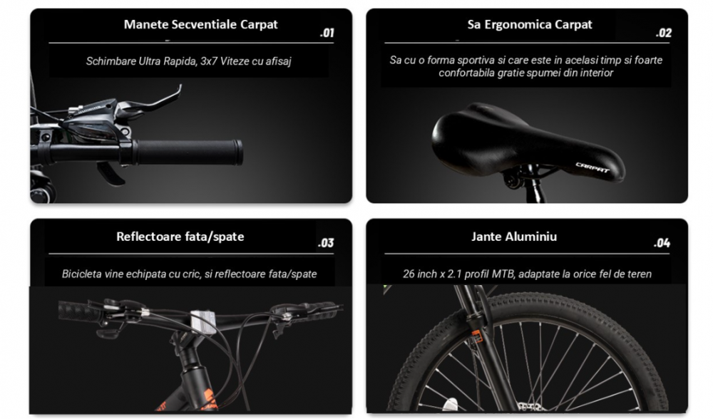 Bicicleta MTB-Full Suspenion Carpat City Cross 2.6 C26207G NegruGriPortocaliu, roti 26 inch, inaltime utilizator 150-165 cm, greutate suportata 100 kg - 2