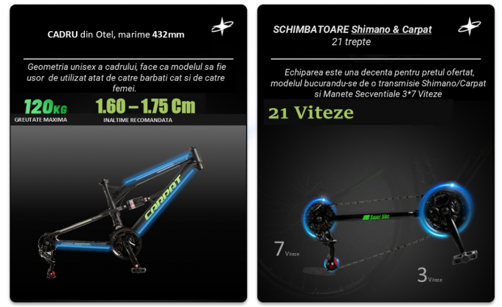 Bicicleta MTB-Full Suspenion Carpat City Cross 2.6 C26207G NegruGriPortocaliu, roti 26 inch, inaltime utilizator 150-165 cm, greutate suportata 100 kg - 4