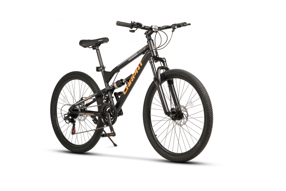 Bicicleta MTB-Full Suspenion Carpat City Cross 2.6 C26207G NegruGriPortocaliu roti 26 inch inaltime utilizator 150-165 cm greutate suportata 100 kg