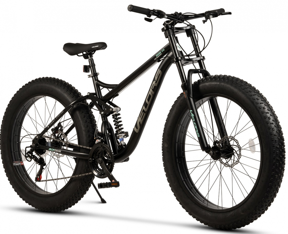 Bicicleta MTB-Full Suspension FAT BIKE Velors Duro 2.6 V26309D NegruGriTurcoaz roti 26 inch inaltime utilizator 150-195 cm greutate suportata 150 kg