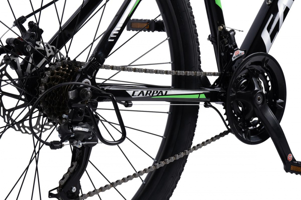 Bicicleta MTB-HT Carpat Spartan C27581A NegruArgintiuVerde, schimbator Index HE-M50 7 viteze, roti 27,5 inch, cadru aluminiu, frane pe disc, inaltime utilizator 165-180 cm, greutate suportata 120 kg - 3
