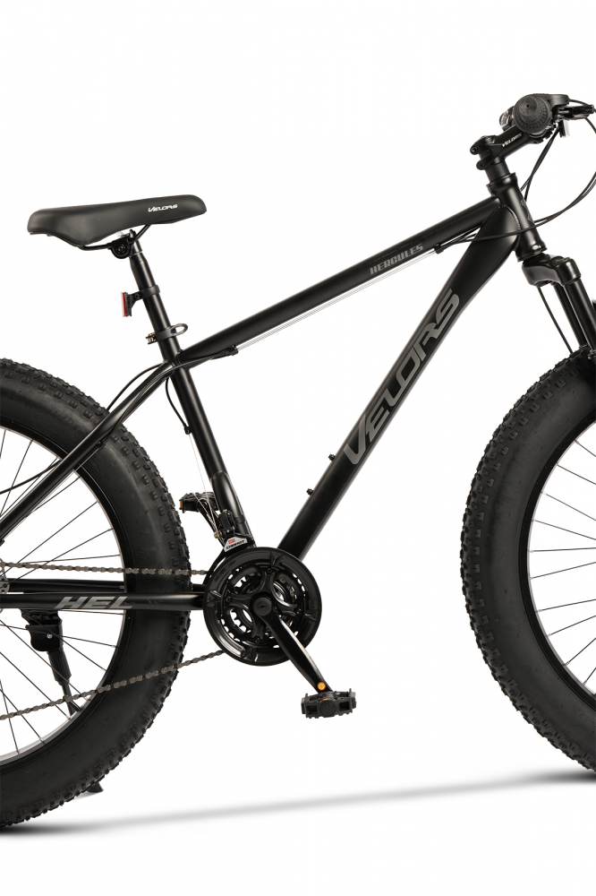 Bicicleta MTB-HT Fat Bike Velors Hercules V2619D NegruGri, roti 26 inch, 21 Viteze, Echipare Shimano, Frane Disc, Cauciucuri Late 26x4.0 - 5