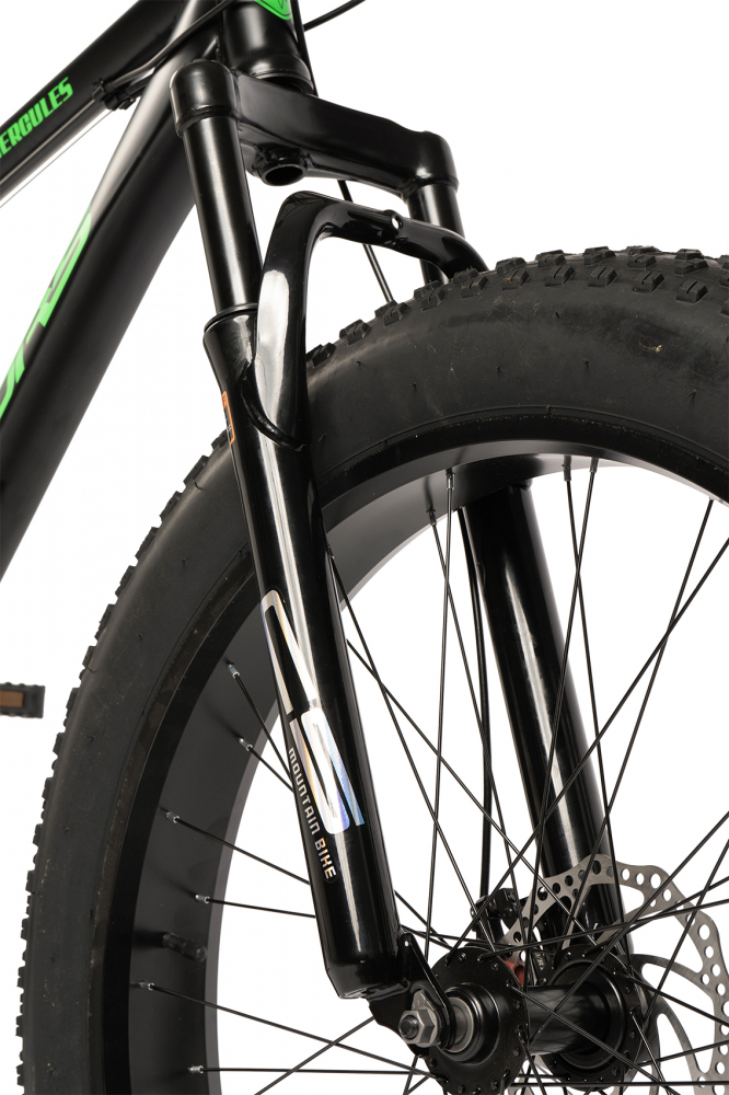 Bicicleta MTB-HT Fat Bike Velors Hercules V2619D NegruVerde, roti 26 inch, 21 viteze, echipare Shimano, frane disc, Cauciucuri Late 26x4.0 - 2