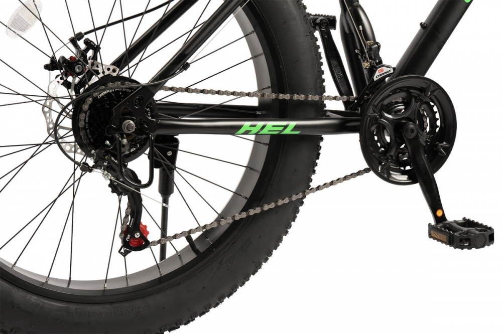 Bicicleta MTB-HT Fat Bike Velors Hercules V2619D NegruVerde, roti 26 inch, 21 viteze, echipare Shimano, frane disc, Cauciucuri Late 26x4.0 - 4