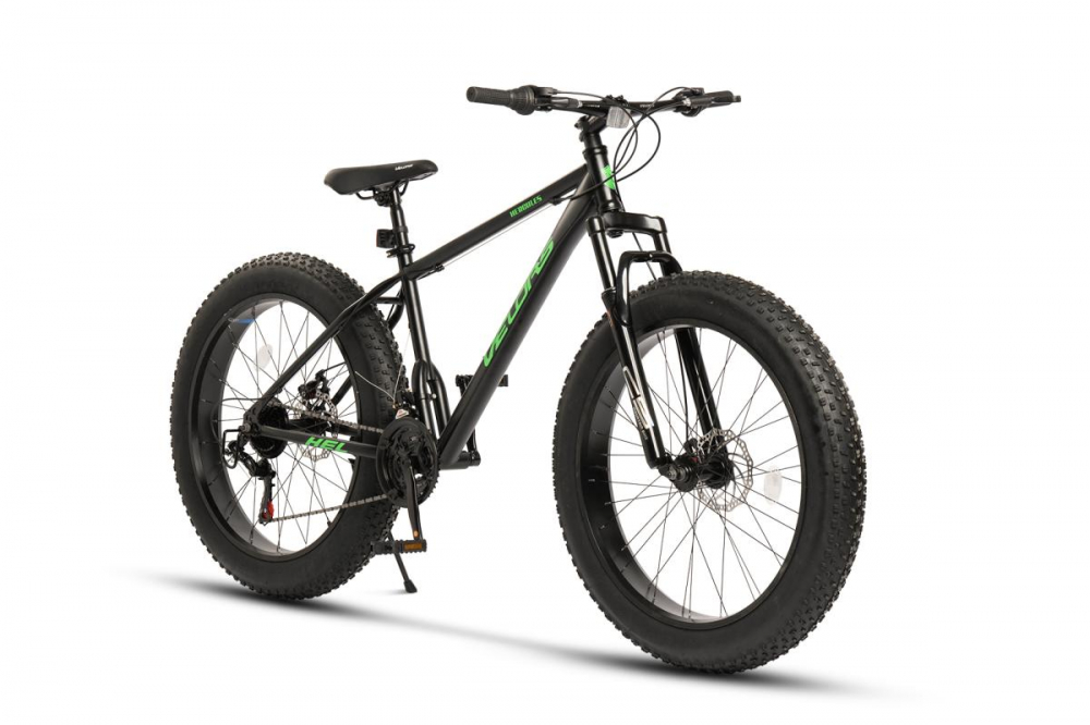 Bicicleta MTB-HT Fat Bike Velors Hercules V2619D NegruVerde roti 26 inch 21 viteze echipare Shimano frane disc Cauciucuri Late 26x4.0