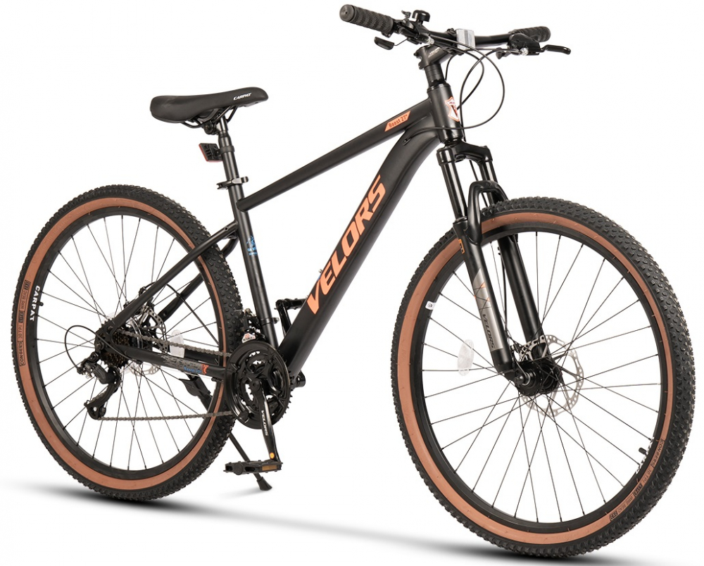 Bicicleta MTB-HT Velors Boost 2.7 V27301A NegruPortocaliu roti 27.5 inch inaltime utilizator 160-175 cm greutate suportata 120 kg