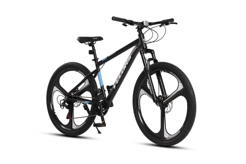 Bicicleta MTB-HT Velors Power 2.7 V27302M NegruAlbAlbastru roti 27 inch cadru aluminiu inaltime utilizator 160-175 cm greutate suportata 120 kg