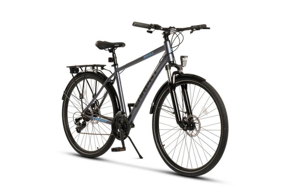Bicicleta MTB-TREKKING Carpat Rocky C28281G GriAlbastruNegru cadru aluminiu roti 28 inch 21 viteze greutate suportata 120 kg