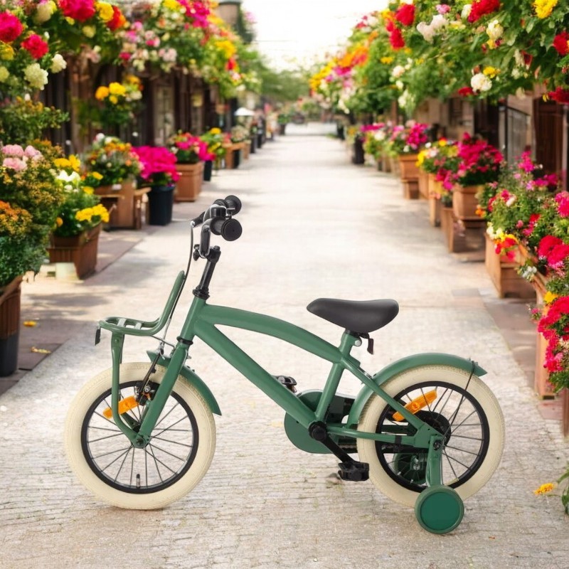 Bicicleta pentru copii Procart Verde 14 inch, roti ajutatoare, scaun reglabil, cadru otel, frane v-brake, suport fata, jante aluminiu - 1 | YEO