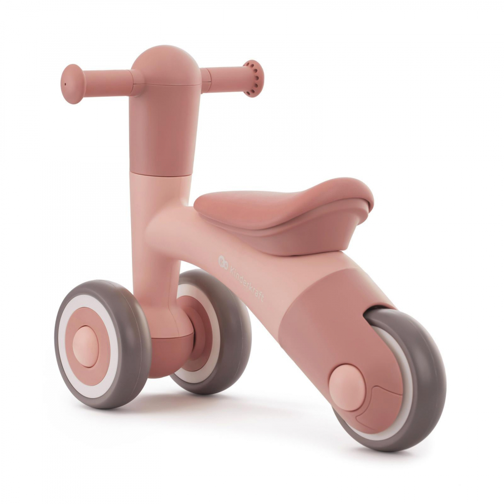 Tricicleta copii de echilibru Kinderkraft Minibi candy pink, varsta 1- 3 ani, inaltimea de la sol la sa 24-27 cm, Roti spuma EVA, cadru PP, limitarea unghiului de viraj al ghidonului - 4