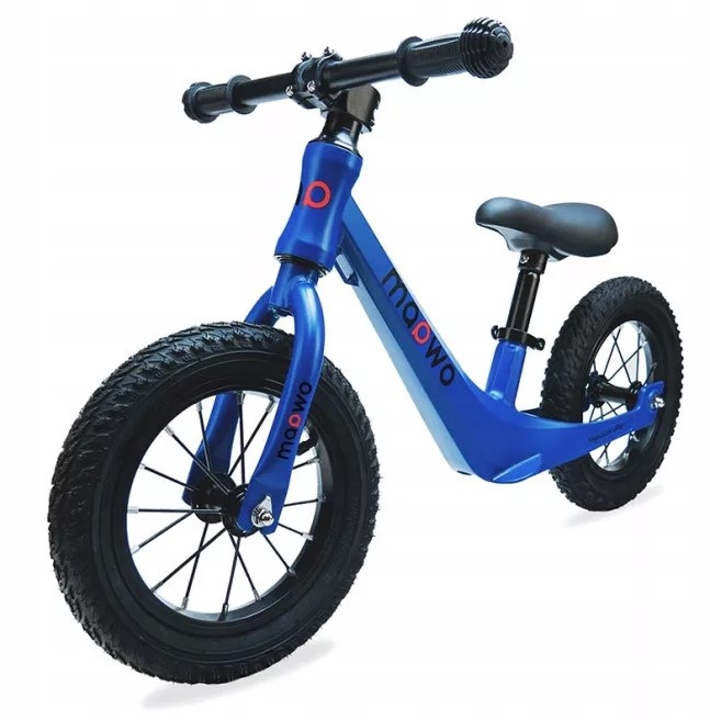 Bicicleta fara pedale pentru copii Maawo roti de 12 inch cu anvelope pneumatice spite cadru din aliaj de magneziu design ergonomic Saua reglabila sarcina maxima 30 kg Blue Elegans