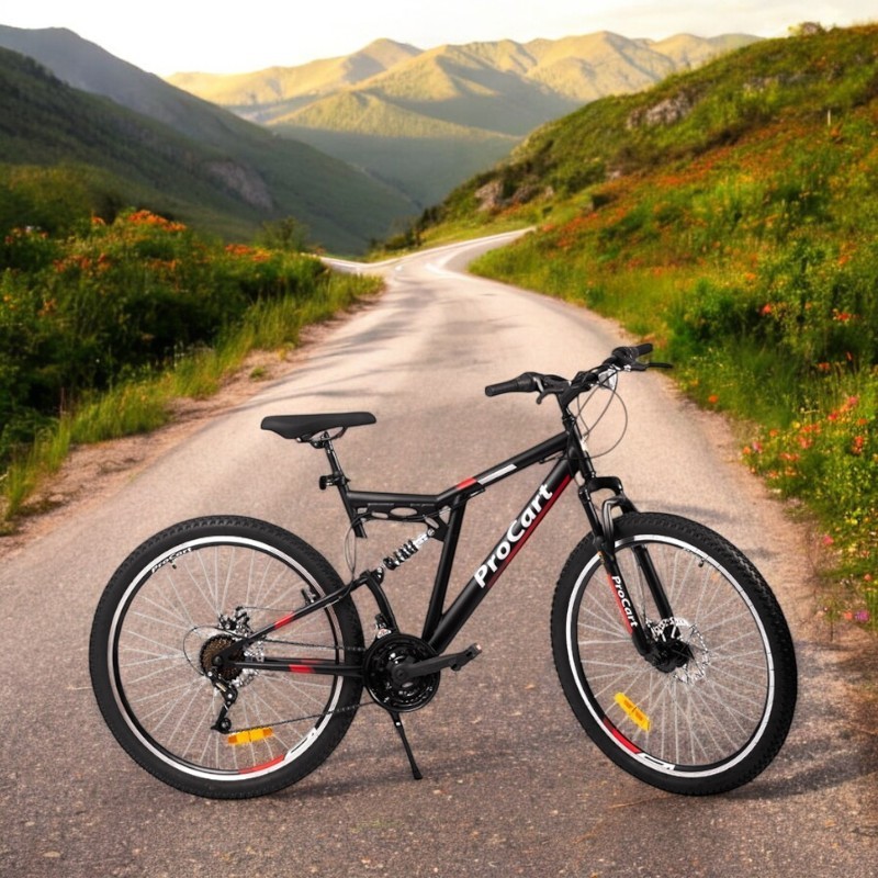 Bicicleta Procart MTB Rosu full suspension, 26 inch, 21 viteze, sistem de franare pe disc, cadru otel - 3