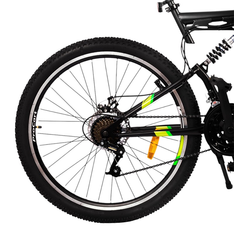 Bicicleta Procart MTB Verde full suspension, roti 26 inch, 21 viteze, frane mecanice pe disc, cric, far si stop - 1 | YEO