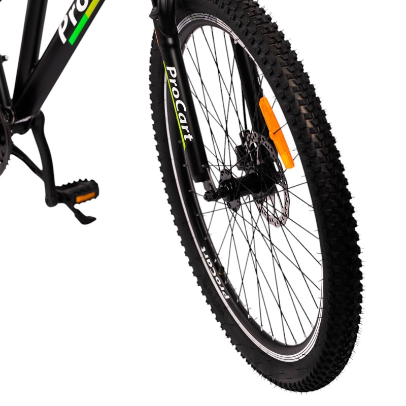 Bicicleta Procart MTB Verde full suspension, roti 26 inch, 21 viteze, frane mecanice pe disc, cric, far si stop - 2 | YEO
