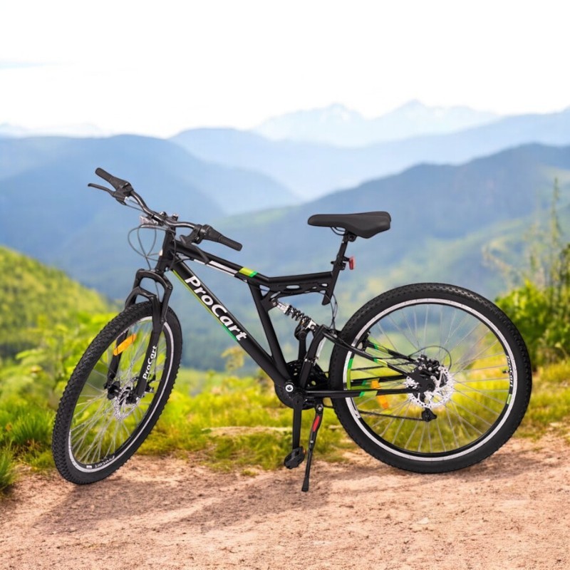 Bicicleta Procart MTB Verde full suspension, roti 26 inch, 21 viteze, frane mecanice pe disc, cric, far si stop - 3