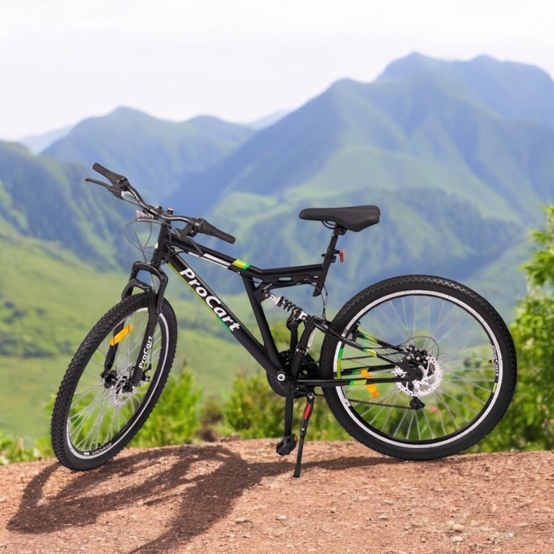 Bicicleta Procart MTB Verde full suspension, roti 26 inch, 21 viteze, frane mecanice pe disc, cric, far si stop - 6
