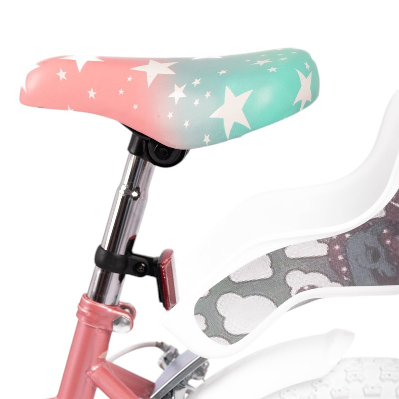 Bicicleta pentru copii Procart Unicorn Roz 14 inch, roti ajutatoare, scaun papusi, frane v-brake, aparatoare lant - 1 | YEO
