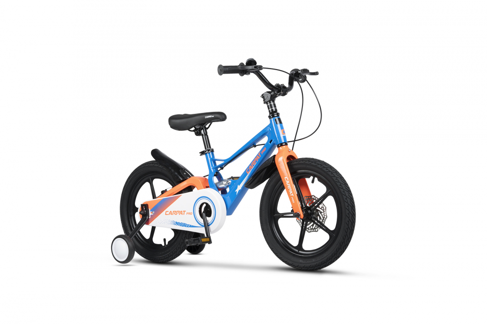 Bicicleta pentru copii Carpat PRO C16144B 16 inch AlbastruPortocaliu 4-6 ani Cadru aluminiu cu Suspensie, Frane mecanice disc, Aparatoare lant, Janta Magneziu, Aparatori noroi fataspate, Sonerie - 3