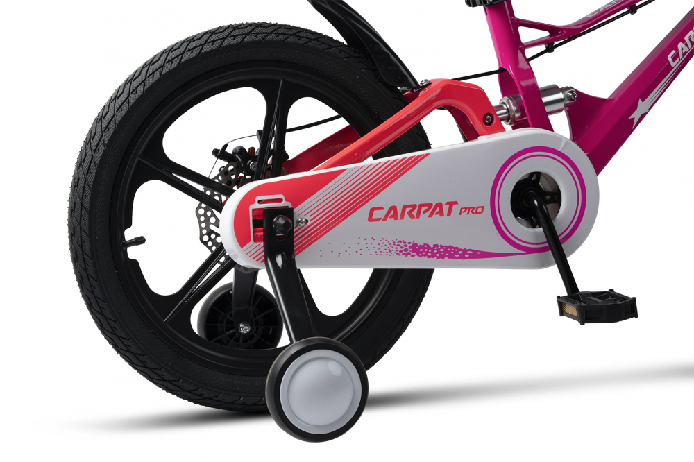Bicicleta pentru copii Carpat PRO C18144B 18 inch FucsiaRoz 5-7 ani Cadru aluminiu cu Suspensie, Frana spate tambur, frana fata V-Brake, Aparatoare lant, Janta Magneziu, Aparatori noroi fataspate, Sonerie - 1