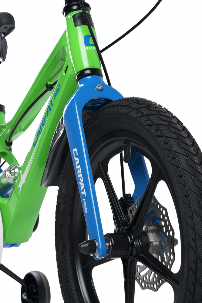 Bicicleta pentru copii Carpat PRO C18144B 18 inch VerdeAlbastru 5-7 ani Cadru aluminiu cu Suspensie, Frana spate tambur, frana fata V-Brake, Aparatoare lant, Janta Magneziu, Aparatori noroi fataspate, Sonerie - 1