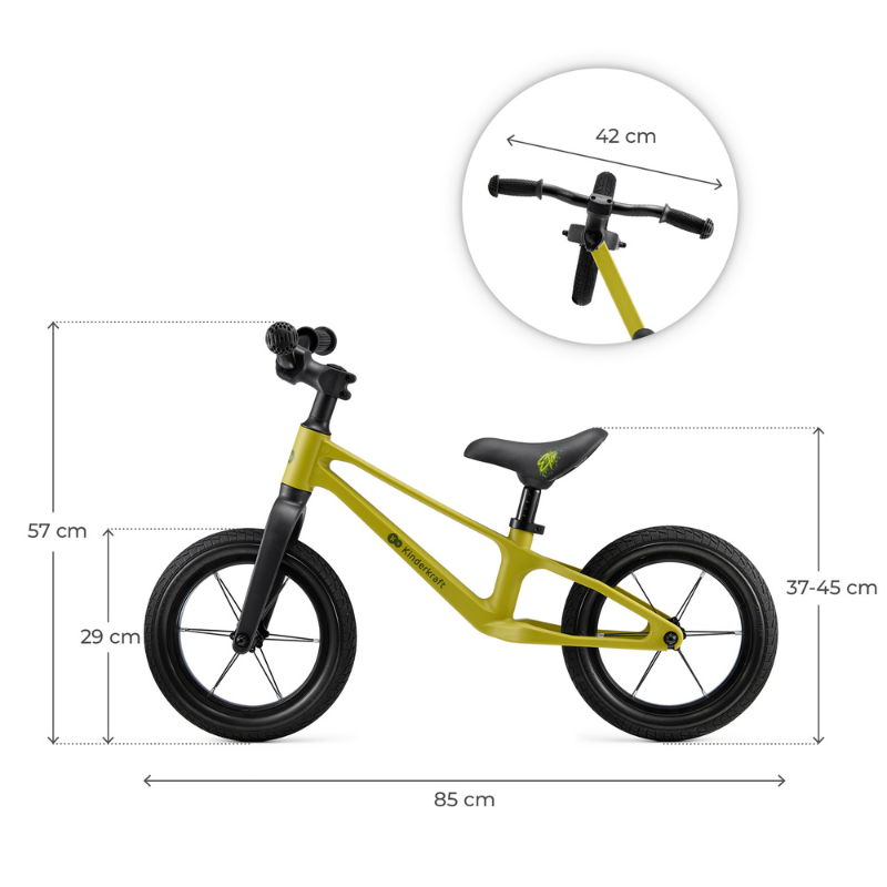 Bicicleta pentru copii Kinderkraft Eter Lime fara pedale, roti 12 inch, scaun ergonomic reglabil, greutate admisa 35 kg - 1 | YEO