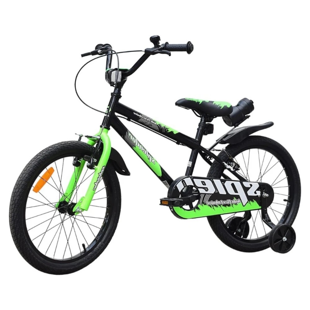 Bicicleta pentru copii Novokids SplendOr Boom PRO Edition Verde Cu bidon pentru apa, Roti 20 inch, Greutate admisa 50 kg, Cadru din otel, Roti ajutatoare detasabile, Ghidon reglabil pe inaltime - 1 | YEO