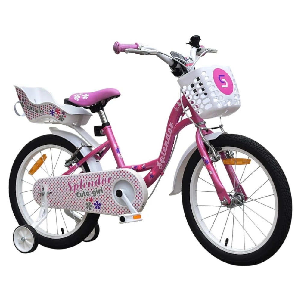 Bicicleta pentru copii Novokids SplendOr Boom PRO Edition Roz Cu cosulet pentru copii Roti 12 inch Greutate admisa 50 kg Cadru din otel Roti ajutatoare detasabile Ghidon reglabil pe inaltime