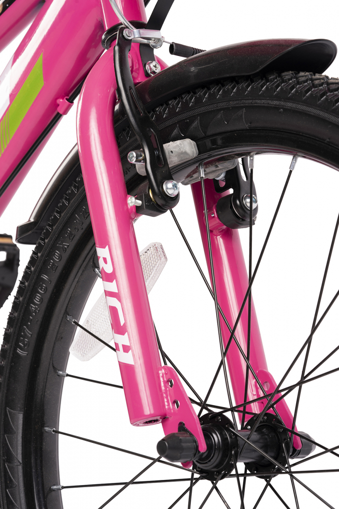 Bicicleta pentru copii Rich Bike R1405A RozAlb, roti 14 inch, frana fata V-Brake, frana spate tambur, roti ajutatoare, greutate utilizator 40 kg - 2 | YEO