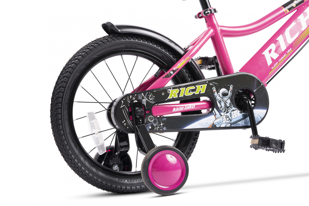 Bicicleta pentru copii Rich Bike R1405A RozAlb, roti 14 inch, frana fata V-Brake, frana spate tambur, roti ajutatoare, greutate utilizator 40 kg - 3