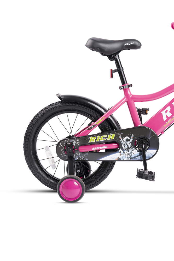 Bicicleta pentru copii Rich Bike R1405A RozAlb, roti 14 inch, frana fata V-Brake, frana spate tambur, roti ajutatoare, greutate utilizator 40 kg - 4