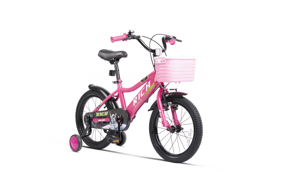 Bicicleta pentru copii Rich Bike R1405A RozAlb roti 14 inch frana fata V-Brake frana spate tambur roti ajutatoare greutate utilizator 40 kg
