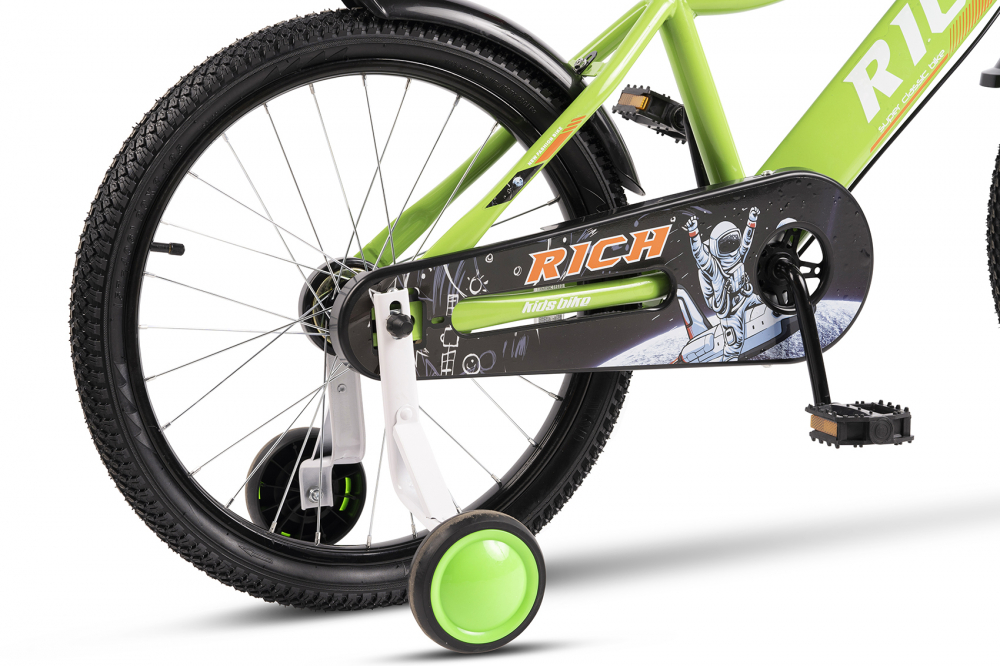 Bicicleta pentru copii Rich Bike R1605A VerdeAlb, roti 16 inch, frana fata V-Brake, frana spate tambur, roti ajutatoare, greutate suportata 60 kg, inaltime utilizator 100-115 cm - 3