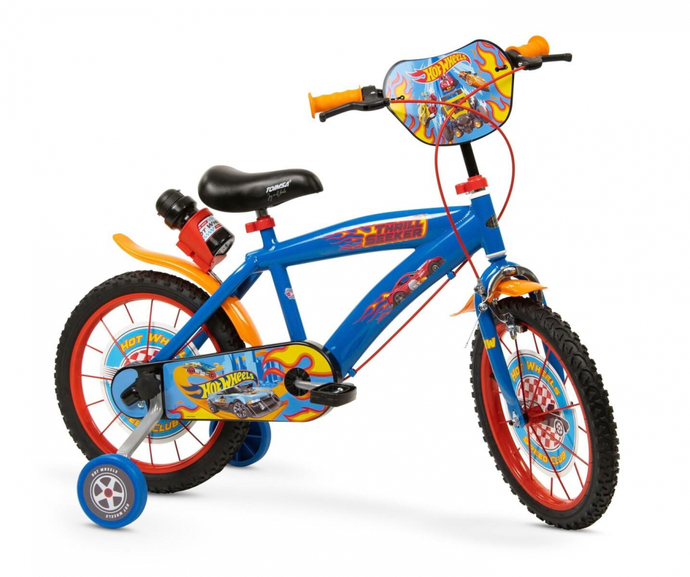 Bicicleta pentru copii Toimsa Hot Wheels 14 inch cu roti ajutatoare suport si sticla de apa