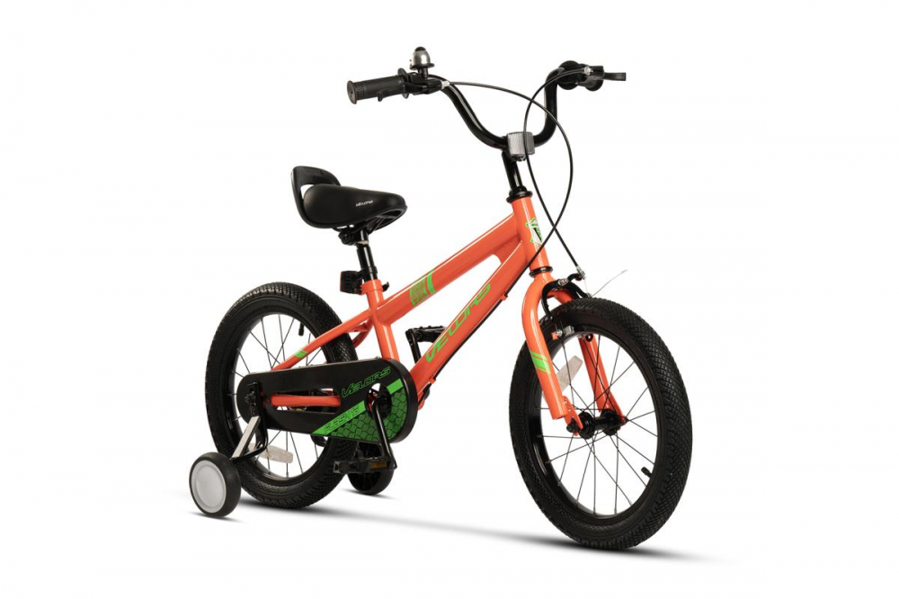 Bicicleta pentru copii Velors V1603B PortocaliuVerde roti 16 inch inaltime utilizator 100-115 cm greutate suportata 60 kg