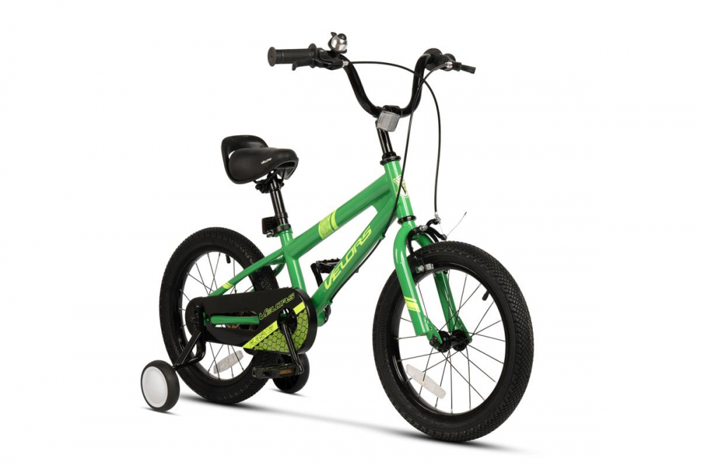 Bicicleta pentru copii Velors V1603B VerdeNegru roti 16 inch inaltime utilizator 100-115 cm greutate suportata 60 kg
